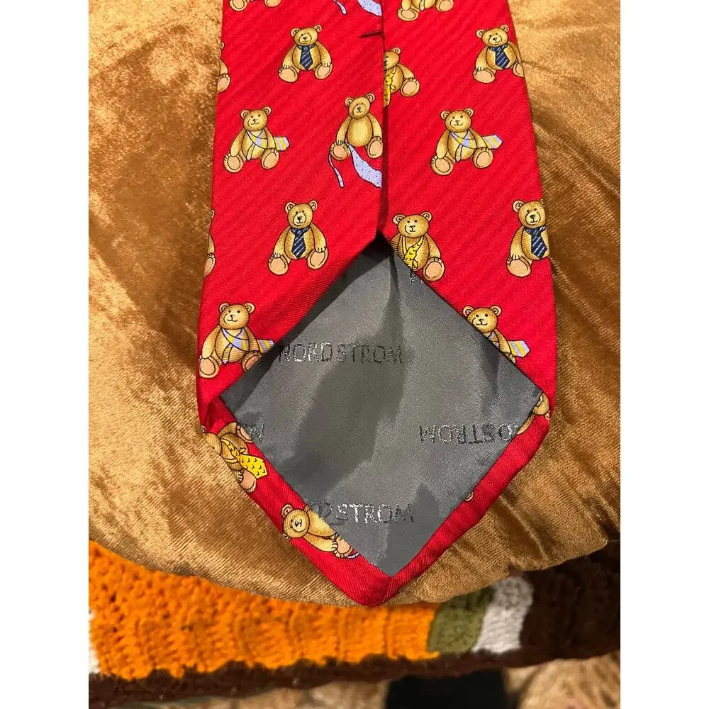 Vintage Nordstrom Robert Talbott Red 100% Silk Teddy Bear Novelty Tie Men's